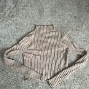 Princess Polly Ribbed Beige Long Sleeve Top